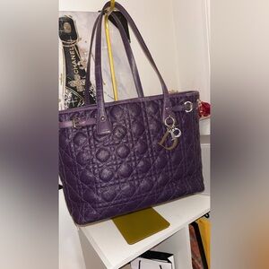 Christian Dior Cannage Purple Quilted Tote Bag